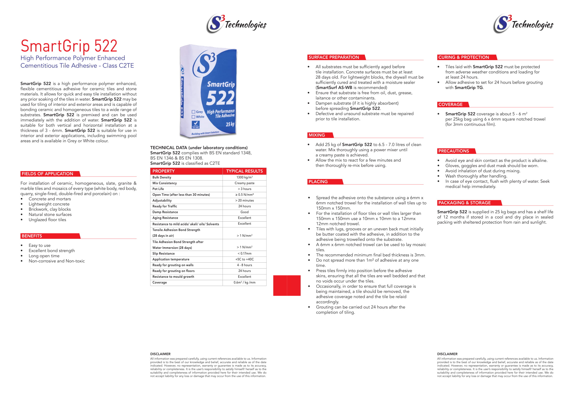 SmartGrip 522 | Polymer Modified Cementitious Tile Adhesive C2TE