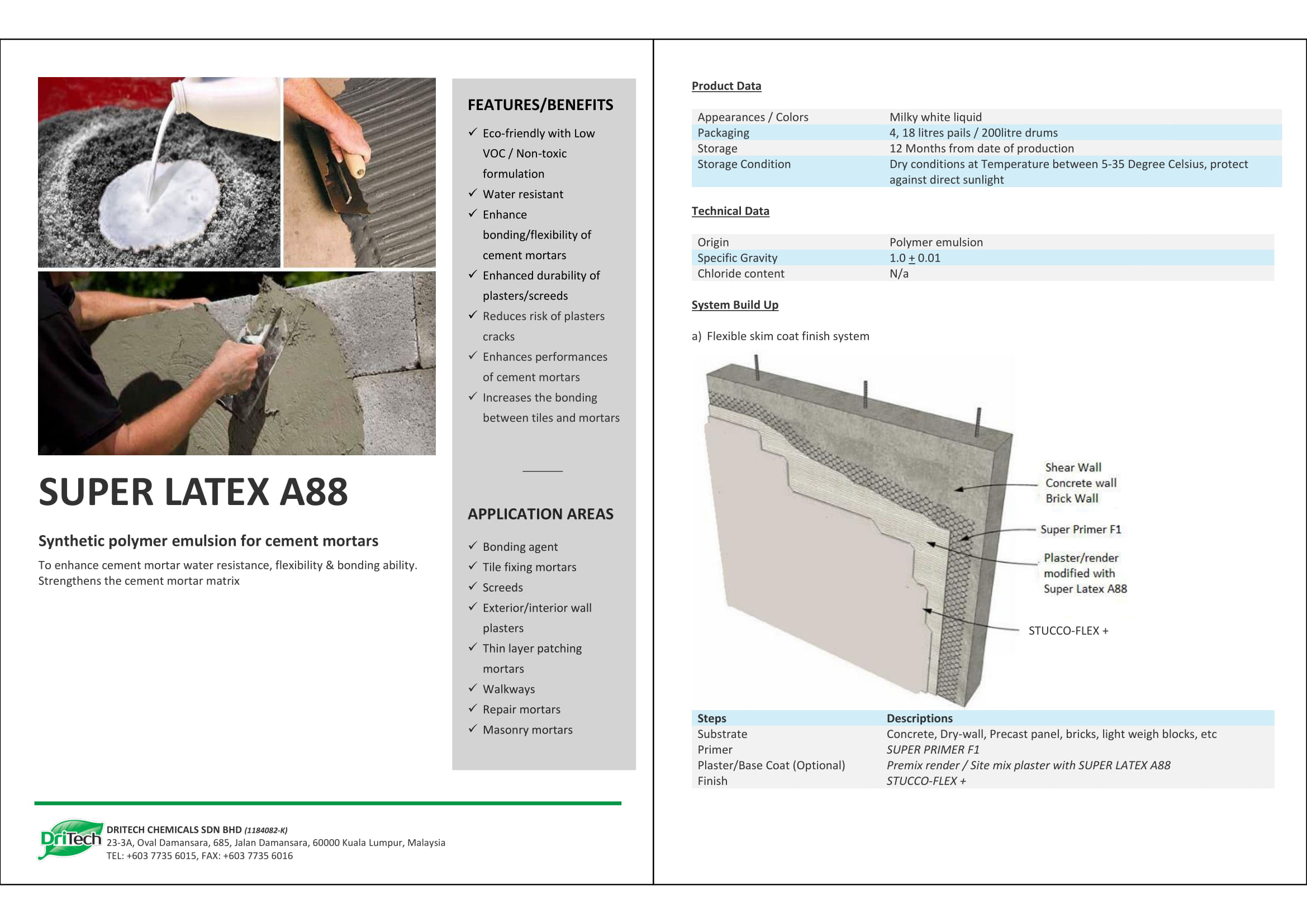 Dritech Super Latex A88 | Cement Mortar Adhesive Enhancer