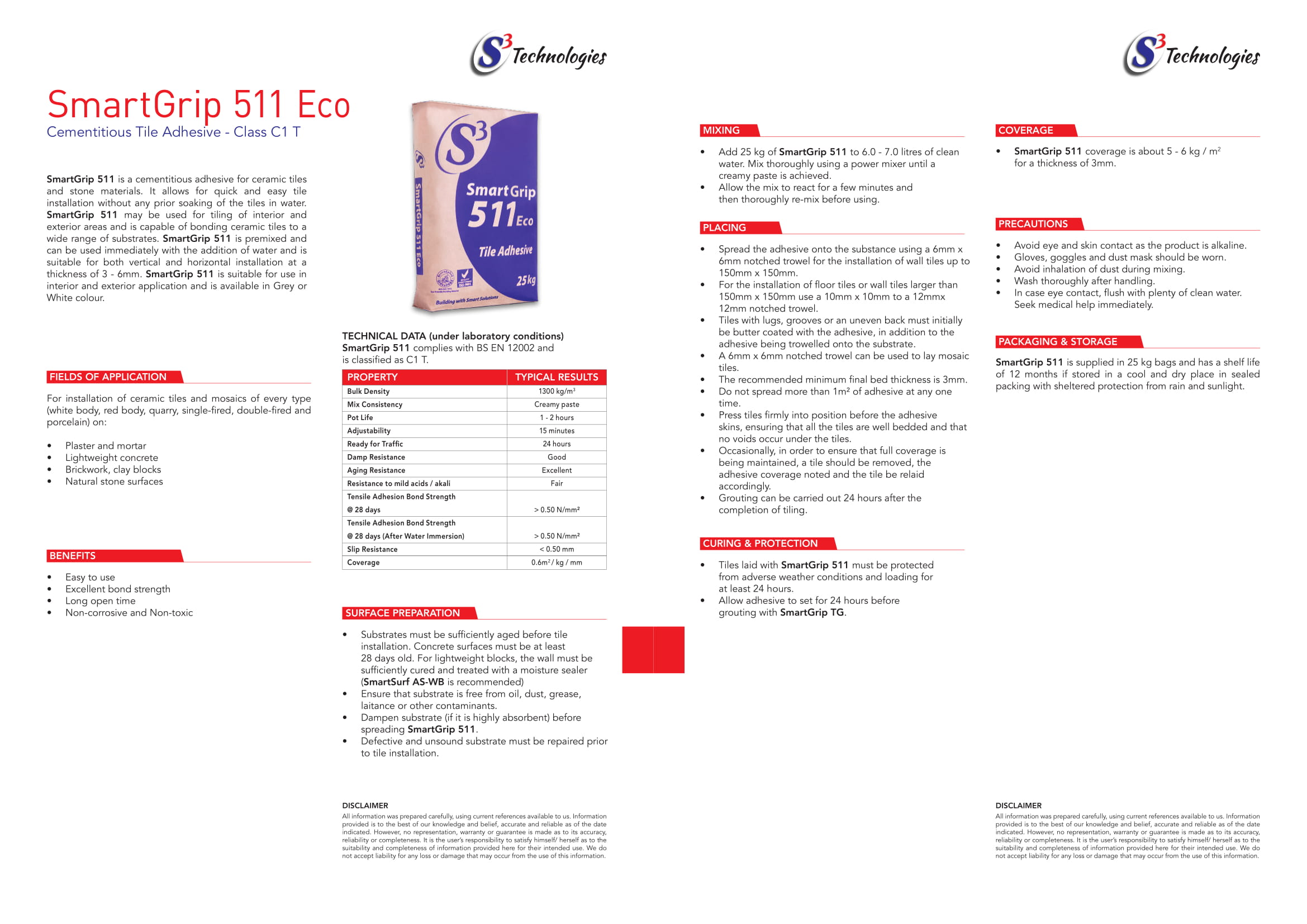 SmartGrip 511 | Cementitious Tile Adhesive C1T